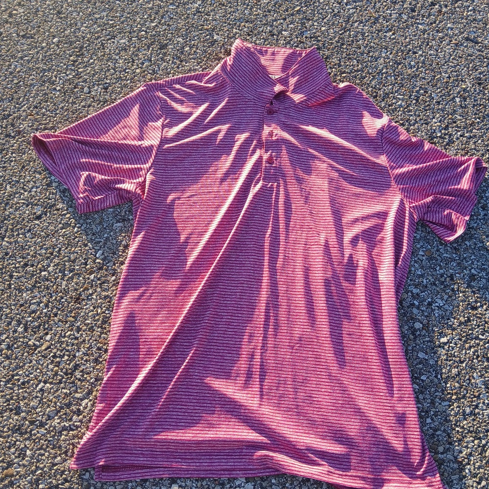 Adidas Polo Shirt Mens XL Pink Striped Knit Golf Short Sleeve Performance